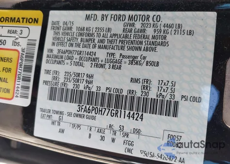 2016 Ford Fusion Se из США, поврежденный, VIN 3FA6P0H77GR114424